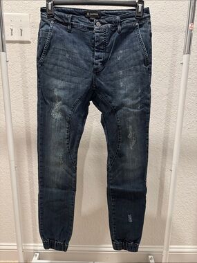 Zanerobe Slim Dark Blue Distressed Jogger Jeans